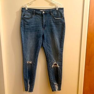 KanCan Distressed Leopard Print Skinny Jeans